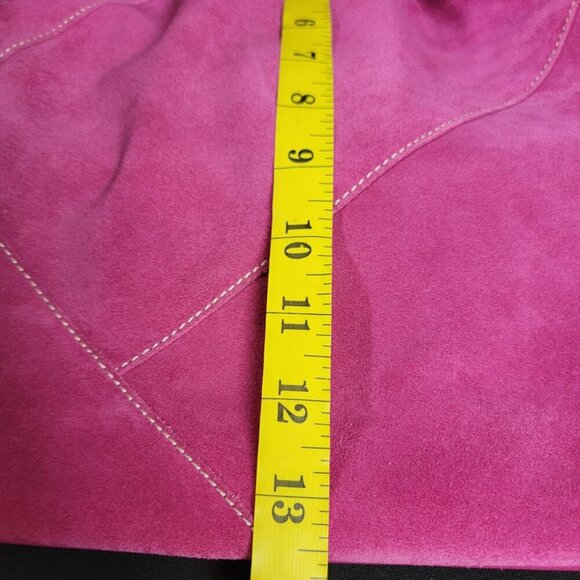 👜 Donald J Pliner Pink Faux Suede Drawstring Shoulder Bag - Picture 14 of 15